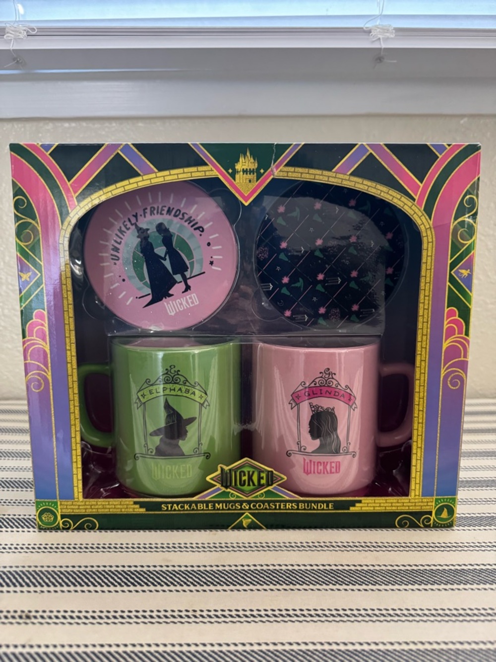 Wicked Stackable Mugs & Coasters Bundle - Green & Pink